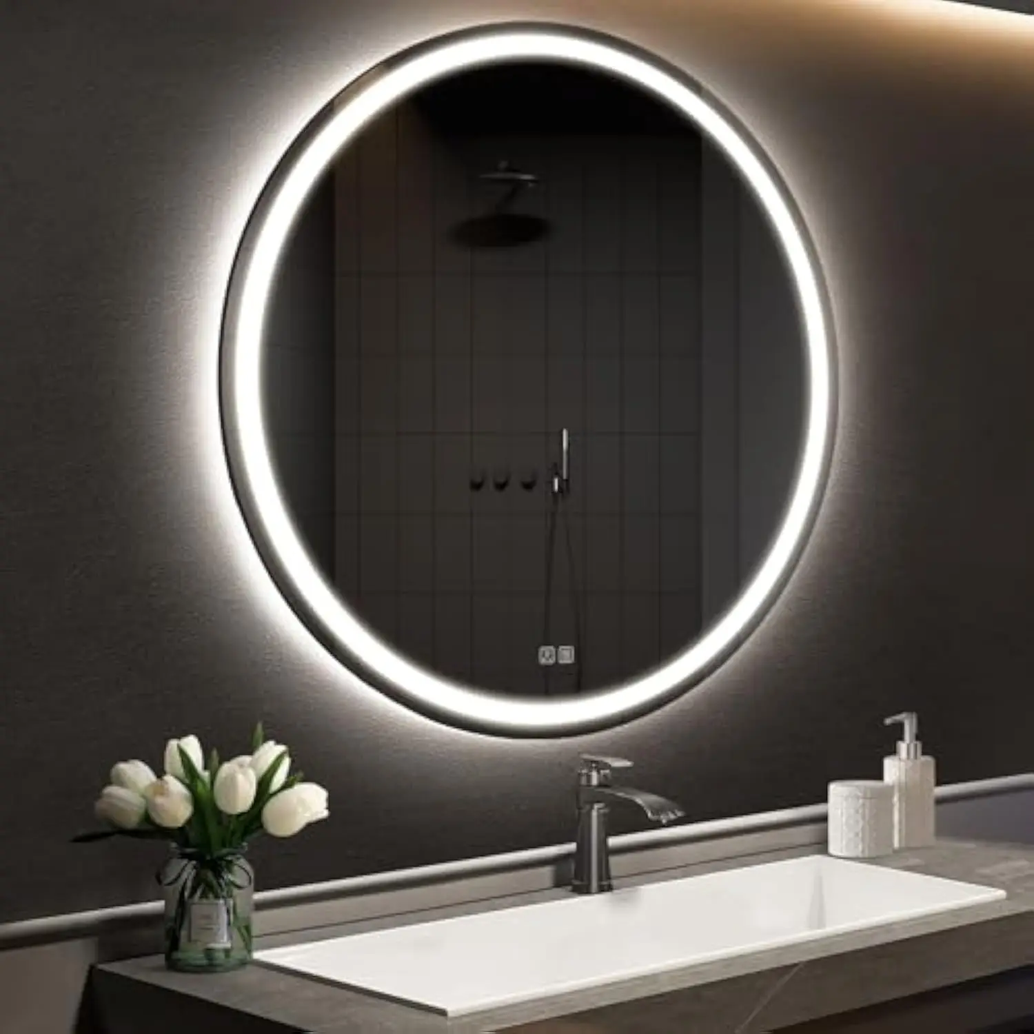 32 英寸 Round Led Bathroom Mirror with Lights, Makeup Mirror with Front and Backlit, Anti-Fog, 3 Colors and Dimmable Light
32 英寸 Round Led Bathroom Mirror with Lights, Makeup Mirror with Front and Backlit, Anti-Fog, 3 Colors and Dimmable Light