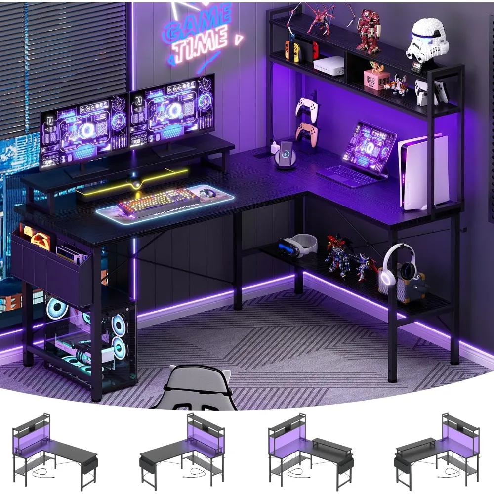 L Shaped Gaming Desk with Power Outlets & LED Lights, Small L- Shaped Desk Computer Corner Desk with Monitor Stand & Storage Sh
L Shaped Gaming Desk with Power Outlets & LED Lights, Small L- Shaped Desk Computer Corner Desk with Monitor Stand & Storage Sh