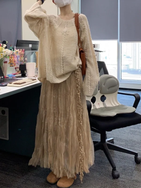 Early Autumn Coffee Colored A-Line Midi Skirt Women's Slimming Pleated Half Body Skirt Casual High Waist Knitted Long Skirt
Early Autumn Coffee Colored A-Line Midi Skirt Women's Slimming Pleated Half Body Skirt Casual High Waist Knitted Long Skirt