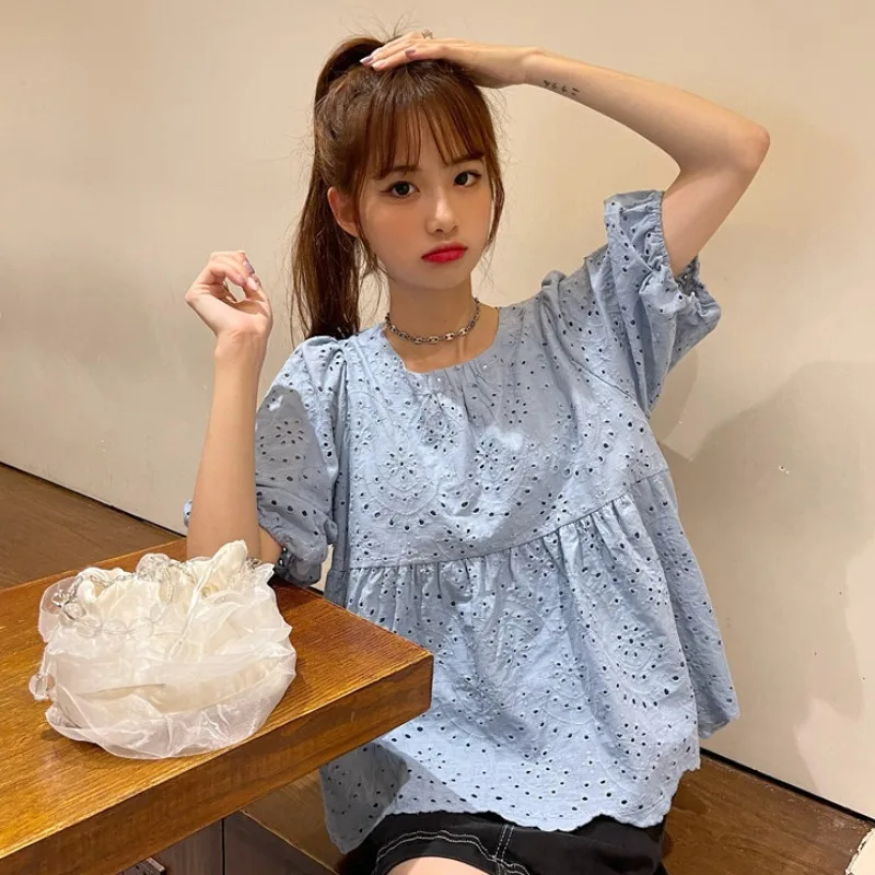 Fre Cotton Linen ort Sve Women's irt Hollow out Lace Doll Bubble Sve Pure Color Blouse Korean Sle Commute Wind
Fre Cotton Linen ort Sve Women's irt Hollow out Lace Doll Bubble Sve Pure Color Blouse Korean Sle Commute Wind