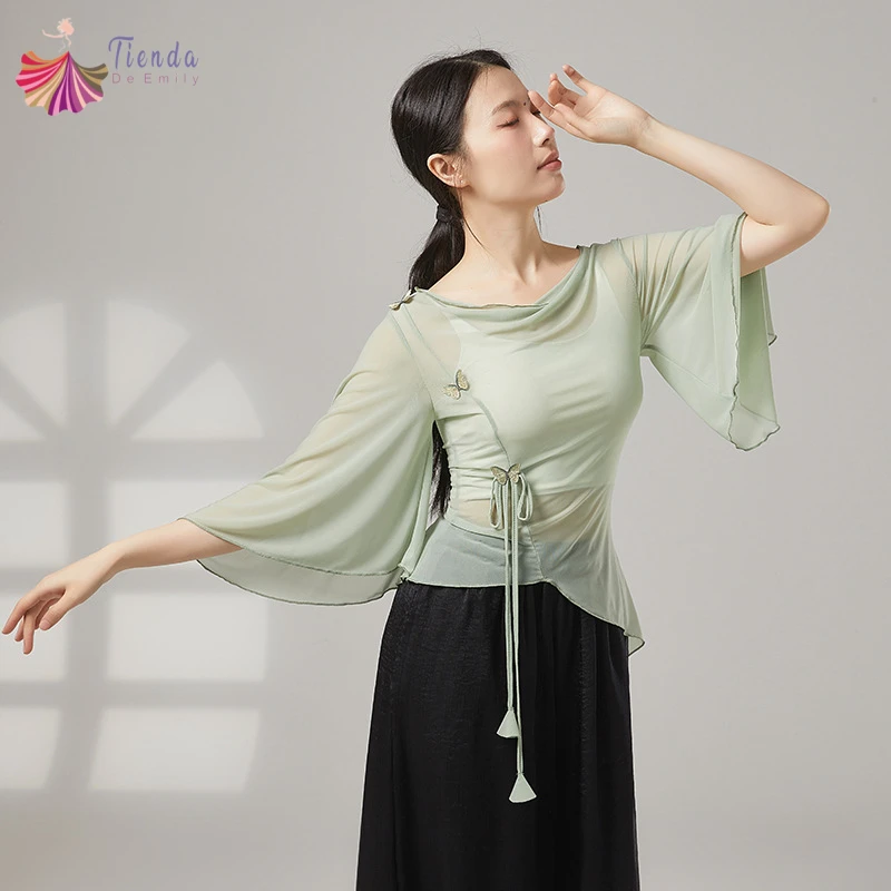 Women Classical Dance Tops Performance Practice Clothing Wide Flared Sleeves Gauze Mesh See Through Elegant Flowy Tulle Shirts
Women Classical Dance Tops Performance Practice Clothing Wide Flared Sleeves Gauze Mesh See Through Elegant Flowy Tulle Shirts