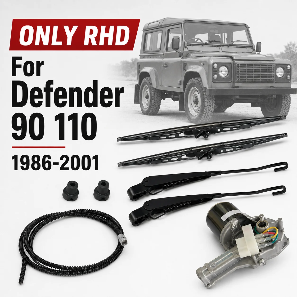 Front Wiper Arm + Adaptor + Blade & Motor & Cable Kit ONLY RHD For Land Rover Defender 90 110 1986 - 2001 Range Rover Classic
Front Wiper Arm + Adaptor + Blade & Motor & Cable Kit ONLY RHD For Land Rover Defender 90 110 1986 - 2001 Range Rover Classic