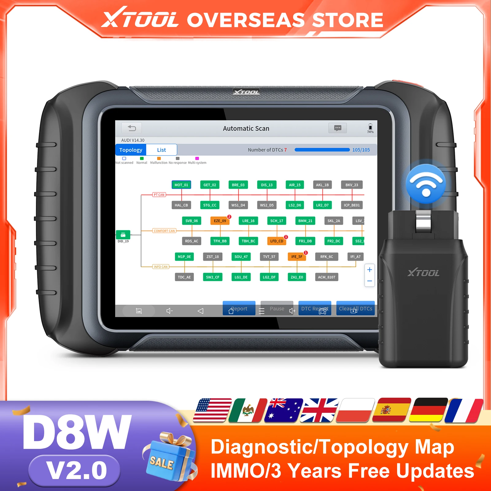 XTOOL D8W BT V2.0 OBD2 Диагностический инструмент Кодирование ЭБУ VAG Направленный Bluetooth Автомобильный сканер Топология с 42+ сброса CANFD&DOIP&FCA
XTOOL D8W BT V2.0 OBD2 Диагностический инструмент Кодирование ЭБУ VAG Направленный Bluetooth Автомобильный сканер Топология с 42+ сброса CANFD&DOIP&FCA