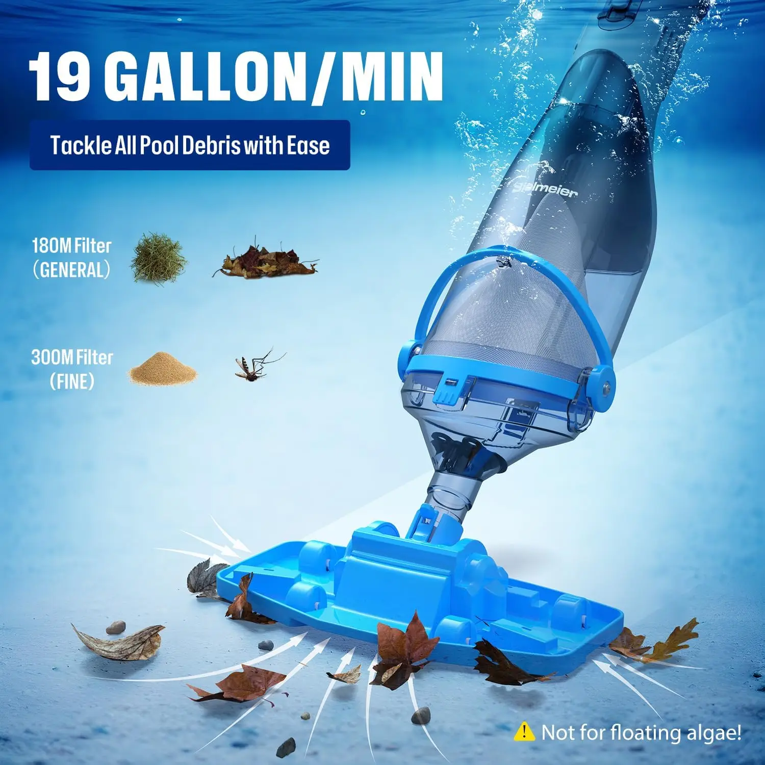 Cordless Pool Vacuum with Telescopic Pole, Handheld Rechargeable Swimming Pool Cleaner, 19 GPM Powerful Suction Pool Vacuum
Cordless Pool Vacuum with Telescopic Pole, Handheld Rechargeable Swimming Pool Cleaner, 19 GPM Powerful Suction Pool Vacuum