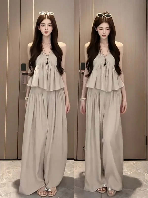 Elegant Slimming Two-Piece Set High Waist Wide Leg Pants with Lace Trim Summer New Holiday Style Women's Fashion Ensemble
Elegant Slimming Two-Piece Set High Waist Wide Leg Pants with Lace Trim Summer New Holiday Style Women's Fashion Ensemble