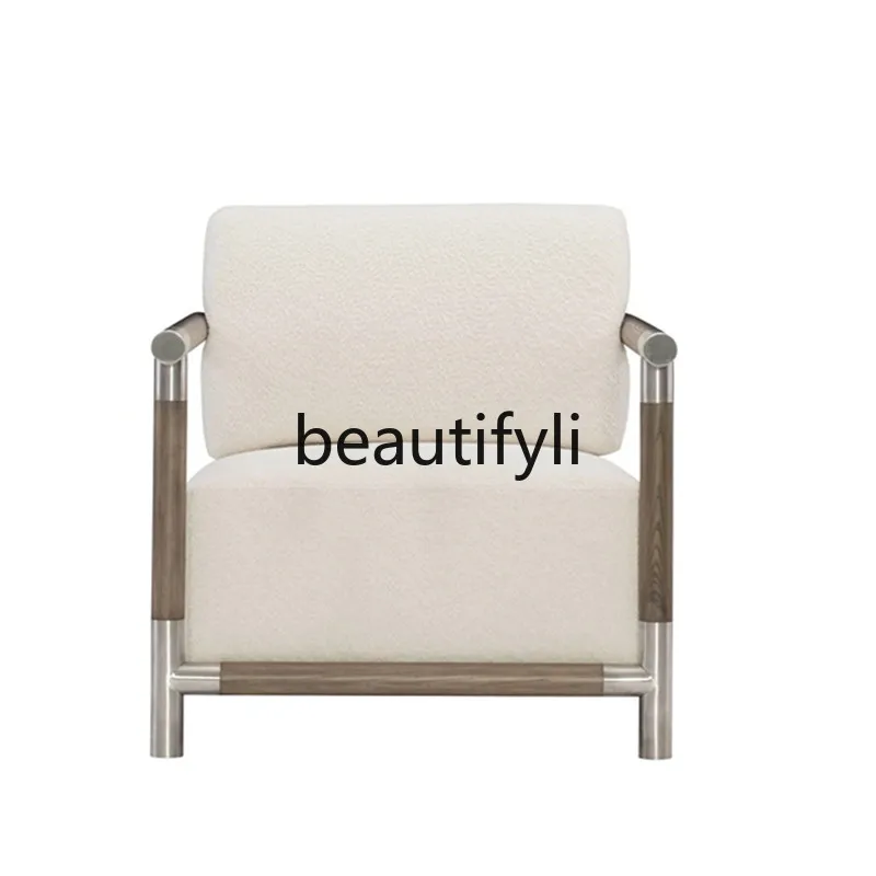 Light luxury creative home villa living room solid wood sofa chair, metal armrest leisure chair
Light luxury creative home villa living room solid wood sofa chair, metal armrest leisure chair