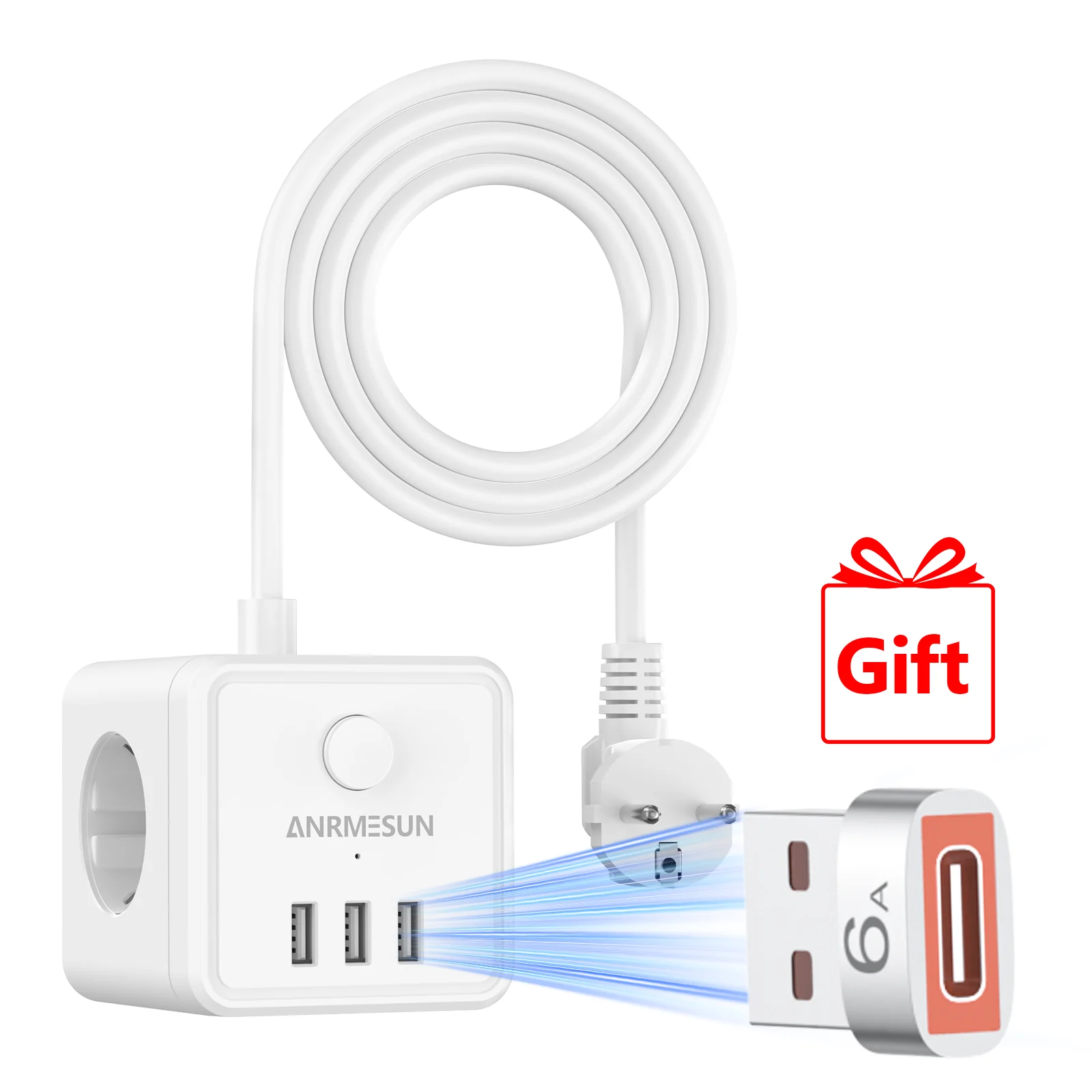 EU Cube Extension Cord Power Socket, Multi-Outlet Power Strip with 3 AC Outlets and 3 USB, with Switch 1.5m Cable for Home Offic
EU Cube Extension Cord Power Socket, Multi-Outlet Power Strip with 3 AC Outlets and 3 USB, with Switch 1.5m Cable for Home Offic