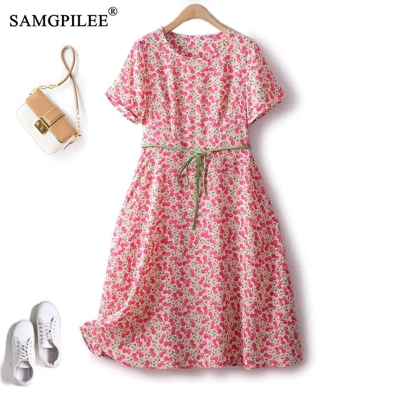 Summer Elegant Party Dresses For Women 2023 Sweet Cherry Pattern High Waist Slim Large Swing Over Knee O Neck Chiffon Dress 4XL
Summer Elegant Party Dresses For Women 2023 Sweet Cherry Pattern High Waist Slim Large Swing Over Knee O Neck Chiffon Dress 4XL