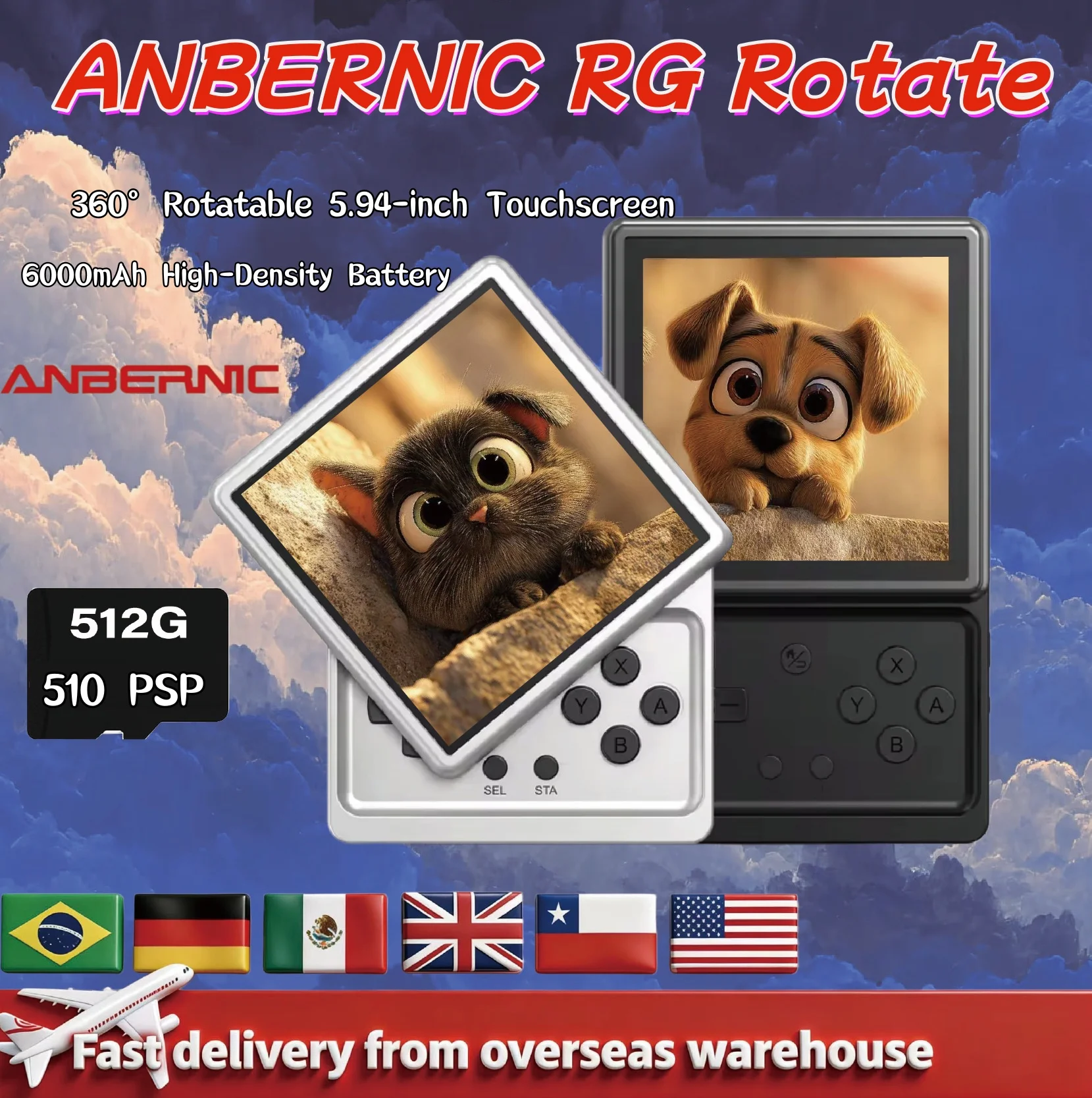 ANBERNIC RG Rotate Rotatable Square Screen Handheld Game Console 3.5 Inch 720×720 IPS Touchscreen T618 Android 12 Retro Emulator
ANBERNIC RG Rotate Rotatable Square Screen Handheld Game Console 3.5 Inch 720×720 IPS Touchscreen T618 Android 12 Retro Emulator