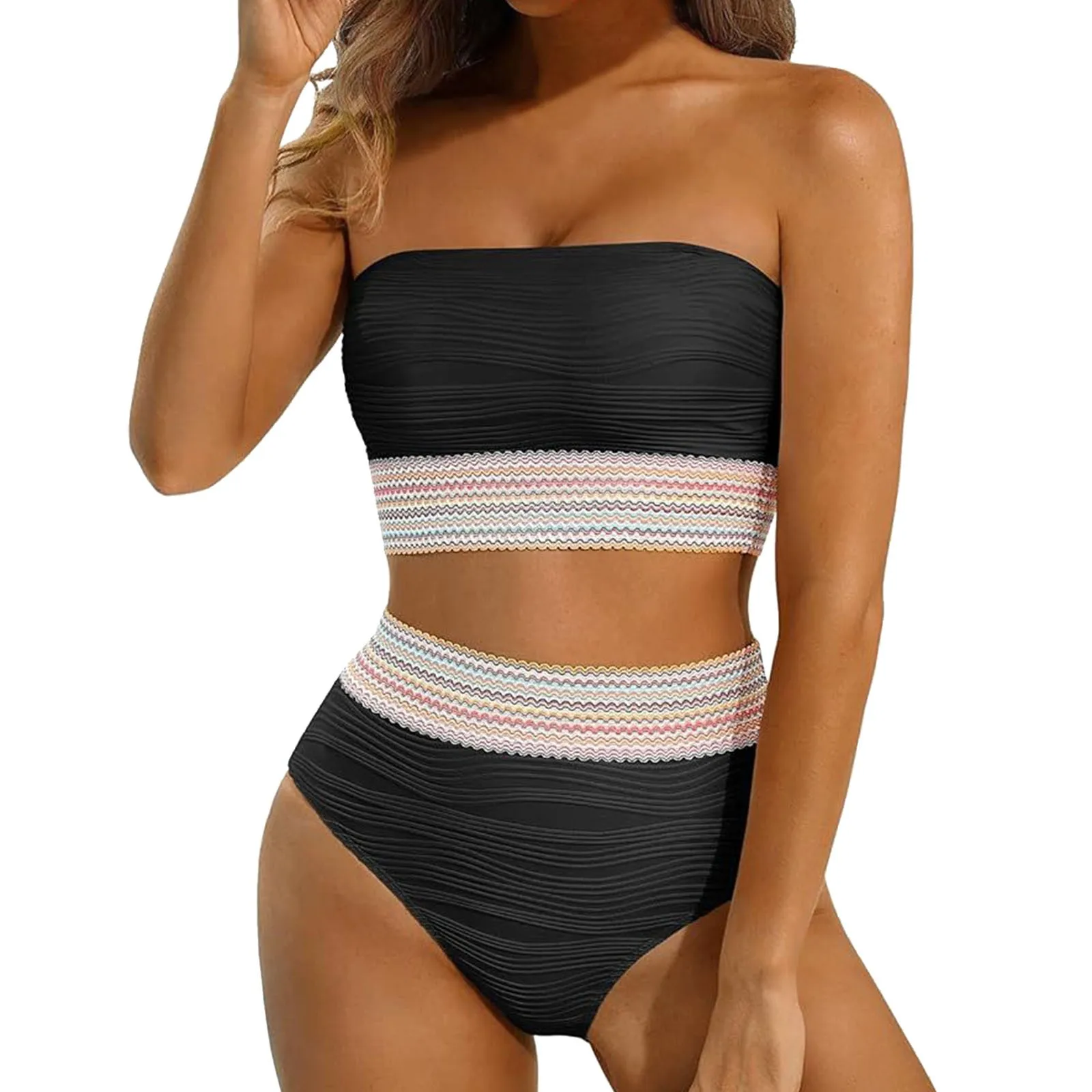 Strapless Women Two Piece Swimwear Tankinis Set Patchwork Ribbed Bandeau Bikini Swimsuits Detachable Strap Women Bathing Suit
Strapless Women Two Piece Swimwear Tankinis Set Patchwork Ribbed Bandeau Bikini Swimsuits Detachable Strap Women Bathing Suit