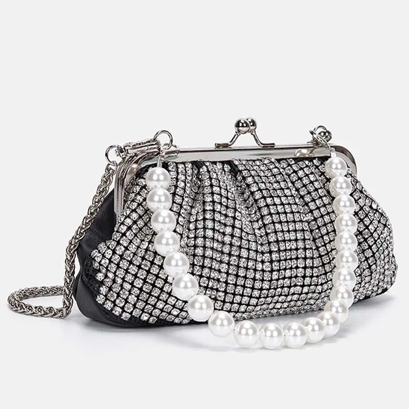 Silver Rhinestone Women Underarm Handbag with Pearl Top Handle Crystal Diamond PU Leather Lady Evening Party Purse Shoulder Bag
Silver Rhinestone Women Underarm Handbag with Pearl Top Handle Crystal Diamond PU Leather Lady Evening Party Purse Shoulder Bag
