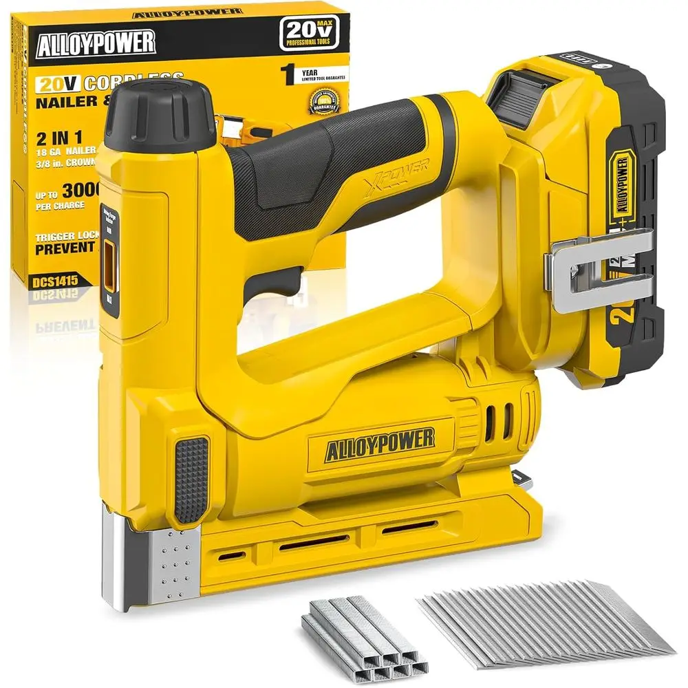 3/8 Crown Stapler, 18 Gauge 2-in-1 Cordless Brad Nailer/Electric Stapler with 2.0AH Battery, 2000PCS Staples & Nails for Upholst
3/8 Crown Stapler, 18 Gauge 2-in-1 Cordless Brad Nailer/Electric Stapler with 2.0AH Battery, 2000PCS Staples & Nails for Upholst