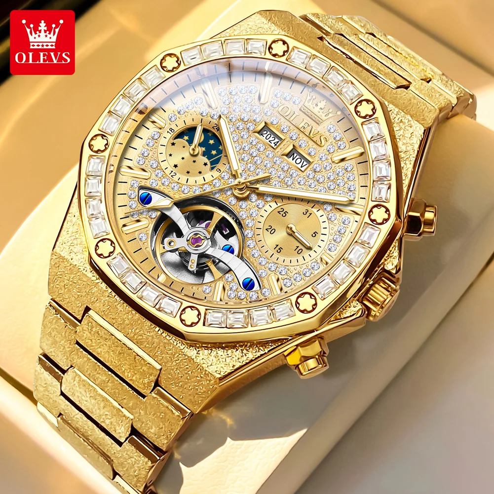 OLEVS 9805 High end Men Watches Waterproof Moon Phase Diamond Dial Fashion Luxury Mechanical Watch Skeleton Original Wristwatch
OLEVS 9805 High end Men Watches Waterproof Moon Phase Diamond Dial Fashion Luxury Mechanical Watch Skeleton Original Wristwatch