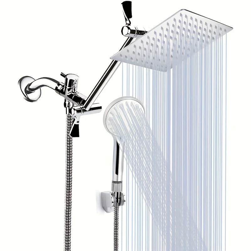 Square Shower Head Combo - 10' High Pressure Rain & Handheld Shower System with 5 Spray Settings, 78" Long Hose & 11" Extension Arm, Wall-mounted Installation, Powerful Shower Spray
Square Shower Head Combo - 10' High Pressure Rain & Handheld Shower System with 5 Spray Settings, 78" Long Hose & 11" Extension Arm, Wall-mounted Installation, Powerful Shower Spray