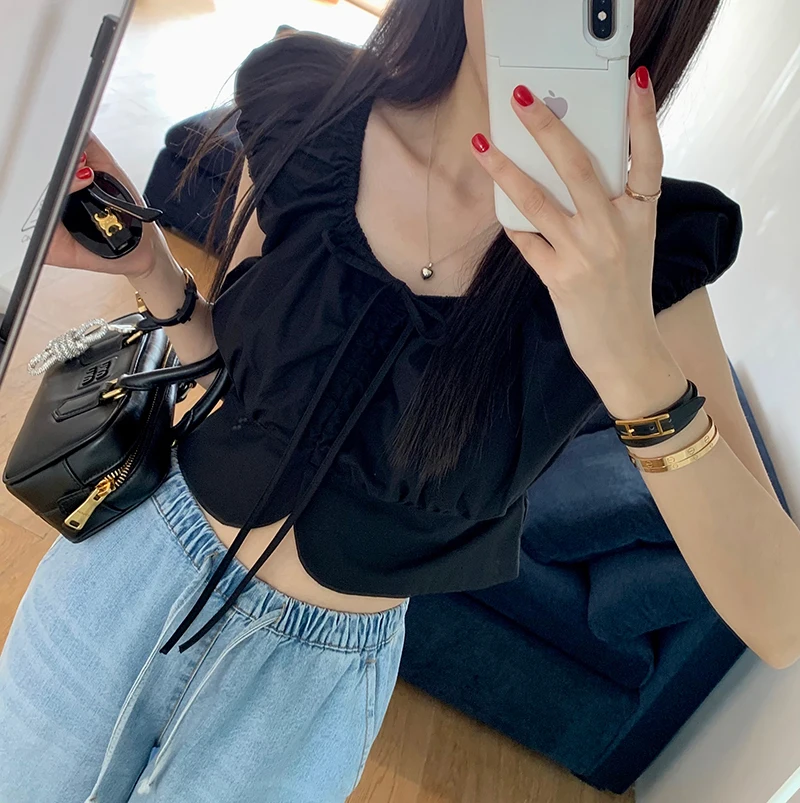 Стильная женская рубашка с плиссированными рукавами, завязками на талии, высокой талией, коротким рукавом, квадратным воротником, из смесового хлопка, модная, с разрезом
Стильная женская рубашка с плиссированными рукавами, завязками на талии, высокой талией, коротким рукавом, квадратным воротником, из смесового хлопка, модная, с разрезом