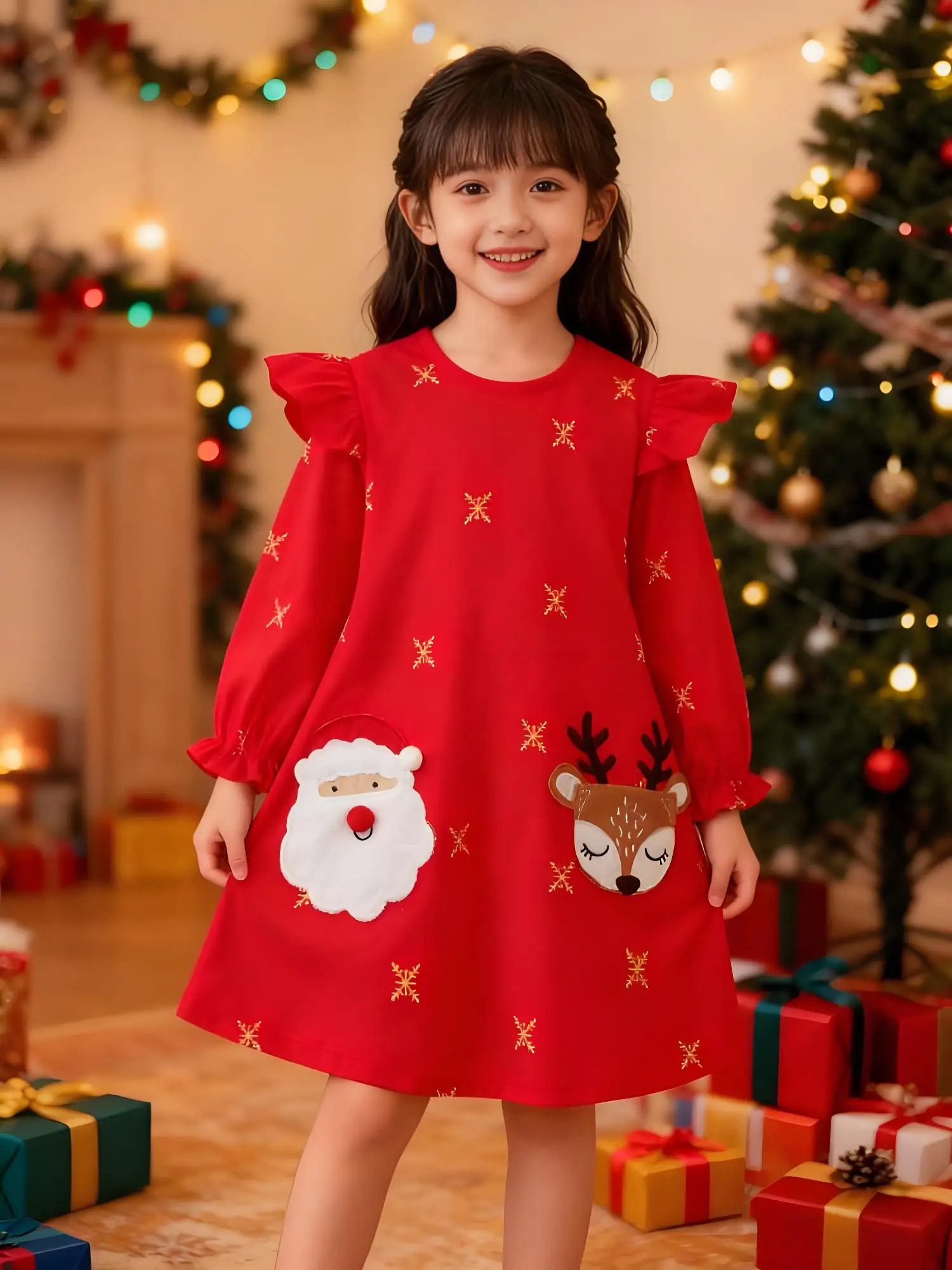 Toddler Girl Christmas Dress - Red Santa & Reindeer Snowflake Holiday Dress with Ruffle Sleeves
Toddler Girl Christmas Dress - Red Santa & Reindeer Snowflake Holiday Dress with Ruffle Sleeves