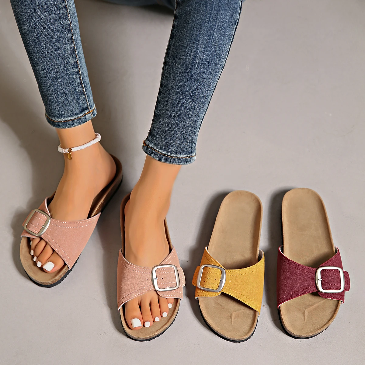 2026 New Female Summer Cork Slippers Outdoor Beach Fashionable flat bottom Sandals with Adjustable Buckle Slides Women Slippers
2026 New Female Summer Cork Slippers Outdoor Beach Fashionable flat bottom Sandals with Adjustable Buckle Slides Women Slippers