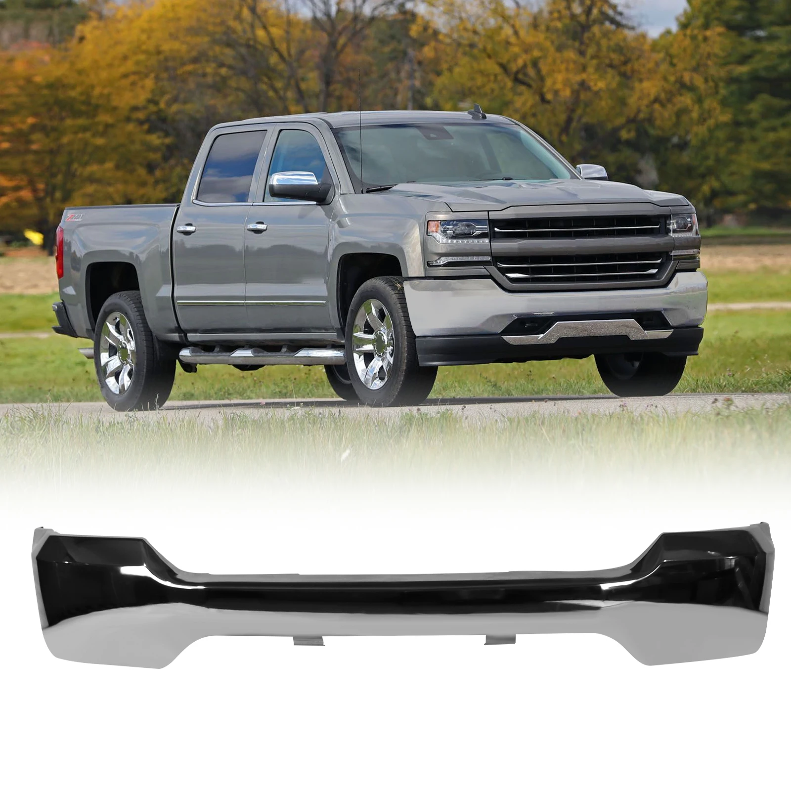 Front Bumper Face Bar for Silverado 1500 w/o Sensor Fog Light Holes 16-19 Chrome
Front Bumper Face Bar for Silverado 1500 w/o Sensor Fog Light Holes 16-19 Chrome