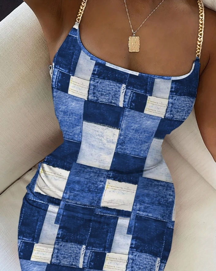 Women's Summer Dress Sexy Plaid Print Elegant Square Neck Strap Chain Shoulder Strap Tribal Print Lace Up Tight Fitting Dress
Women's Summer Dress Sexy Plaid Print Elegant Square Neck Strap Chain Shoulder Strap Tribal Print Lace Up Tight Fitting Dress
