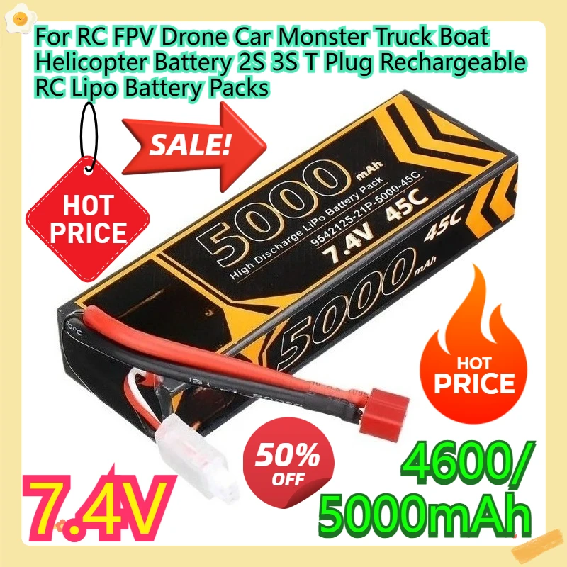 For RC FPV Drone Car Monster Truck Boat Helicopter Battery 2S 3S T Plug Rechargeable RC Lipo Battery Packs 7.4V 4600/5000mah
For RC FPV Drone Car Monster Truck Boat Helicopter Battery 2S 3S T Plug Rechargeable RC Lipo Battery Packs 7.4V 4600/5000mah