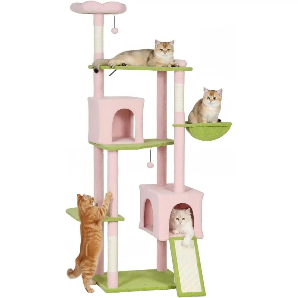 74 Tall Large Cat Tower with 2 Rooms, Sisal Scratching, Balls, Perches, and Pink Bed
74 Tall Large Cat Tower with 2 Rooms, Sisal Scratching, Balls, Perches, and Pink Bed
