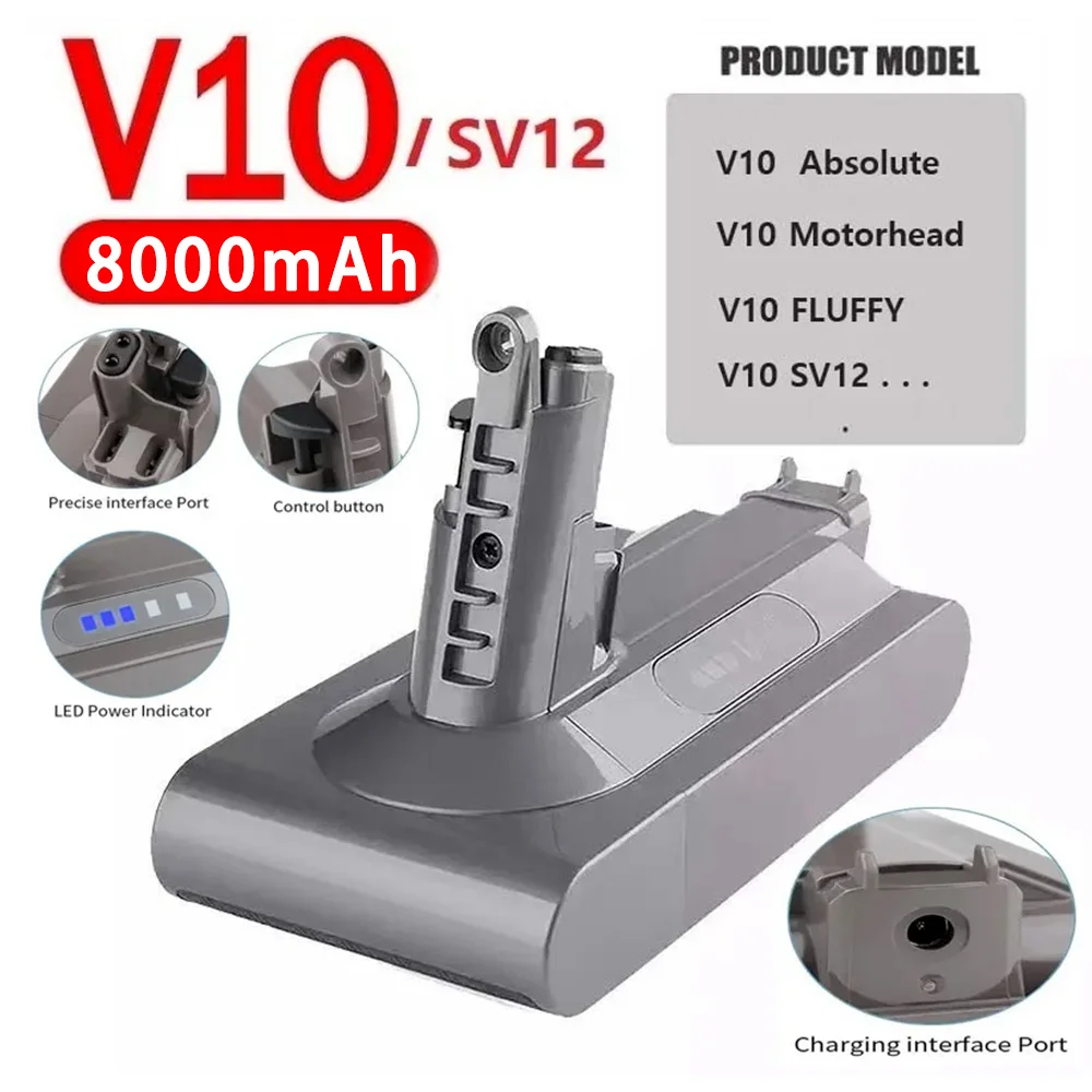 For Dyson V10 Battery 25.2V 6000mAh-8000mAh NEW for V10 Animal Absolute Fluffy Cordless Vacuum Cleaner
For Dyson V10 Battery 25.2V 6000mAh-8000mAh NEW for V10 Animal Absolute Fluffy Cordless Vacuum Cleaner