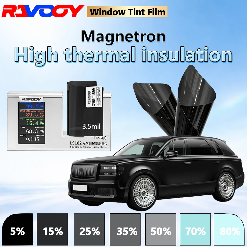 RAVOOY 1599 Double Layer Magnetron Single Silver Automotive Car Window Tint Film 3.5mil 16.4% VLT 152X30M Solar Glass Tint
RAVOOY 1599 Double Layer Magnetron Single Silver Automotive Car Window Tint Film 3.5mil 16.4% VLT 152X30M Solar Glass Tint