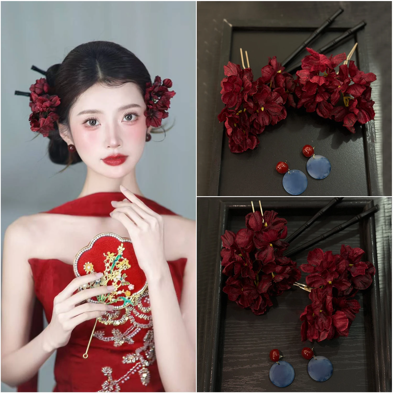 New Bridal Red Mori Style Chinese Artificial Flower Hairpin suit Elegant Hair Accessorie
New Bridal Red Mori Style Chinese Artificial Flower Hairpin suit Elegant Hair Accessorie