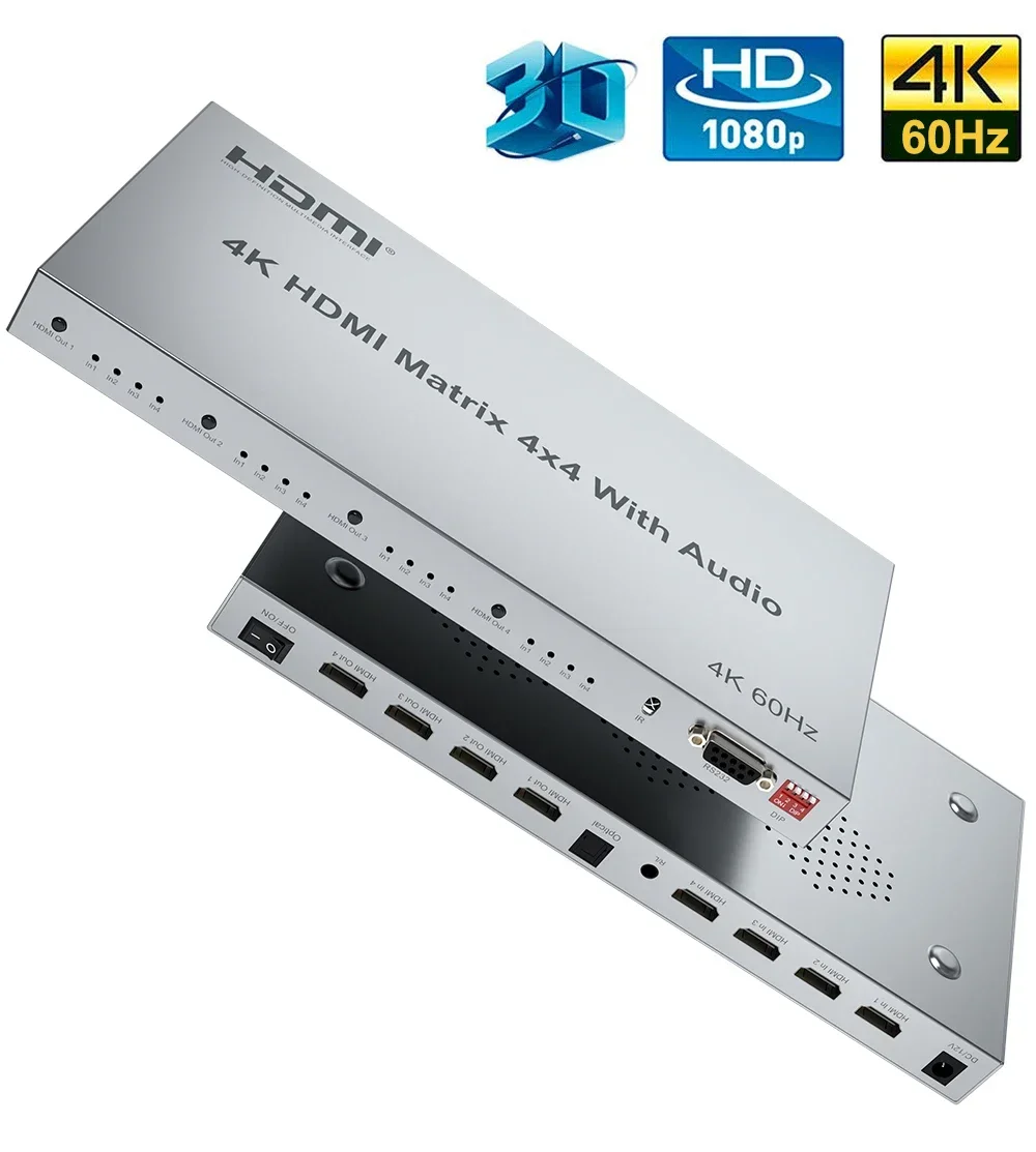 4x4 HDMI Matrix with Audio Extractor 4K@60Hz HDR 3D 1080P HDMI 2.0 Switcher Splitter 4 In 4 Out HDCP2.2 EDID RS232 for PS4 PC TV
4x4 HDMI Matrix with Audio Extractor 4K@60Hz HDR 3D 1080P HDMI 2.0 Switcher Splitter 4 In 4 Out HDCP2.2 EDID RS232 for PS4 PC TV
