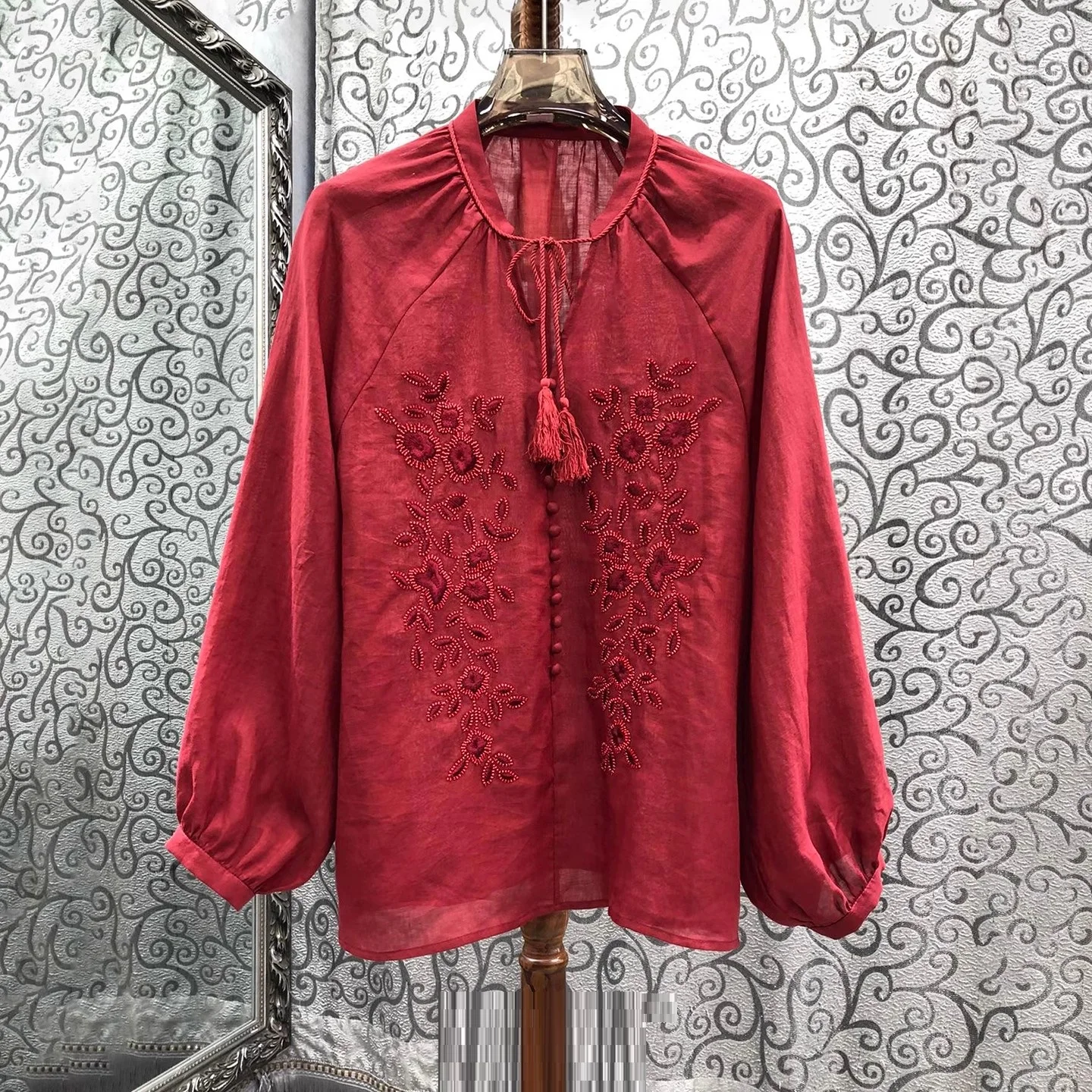 100%Ramie Blouse Shirts 2025 Spring Summer Lady Bow Collar Hand Made Beading Deco Long Sleeve Wine Red White Elegant Loose Tops
100%Ramie Blouse Shirts 2025 Spring Summer Lady Bow Collar Hand Made Beading Deco Long Sleeve Wine Red White Elegant Loose Tops