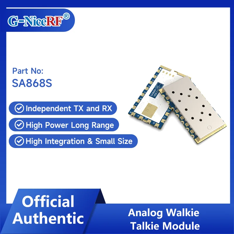 G-NiceRF | 2PCS SA868S 2W Open Distance 5 km Embedded Analog VHF / UHF Walkie Talkie Module
G-NiceRF | 2PCS SA868S 2W Open Distance 5 km Embedded Analog VHF / UHF Walkie Talkie Module
