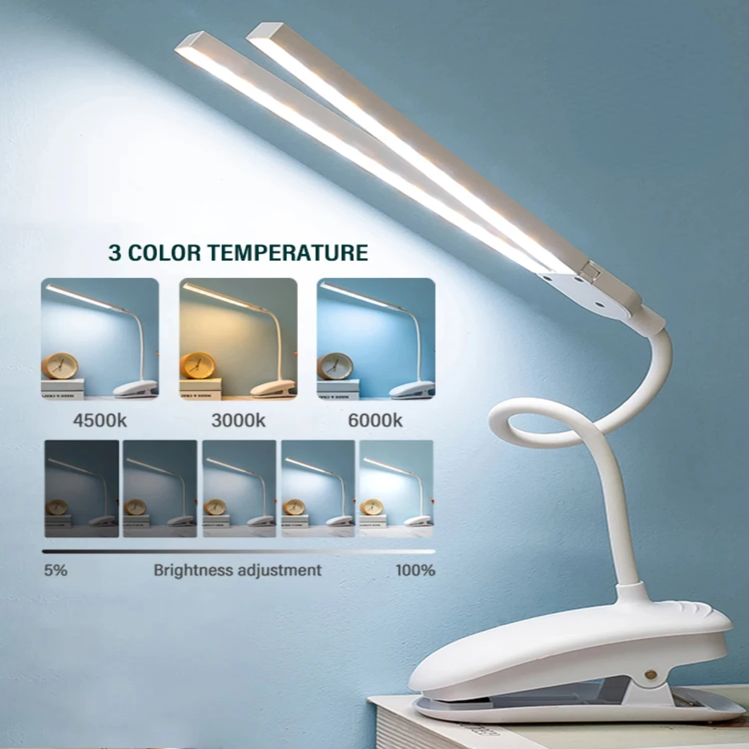 LED Double-headed Reading Table Lamp with Clip Control Dimmable Light Eye Protection Bedroom Dormitory Study Office
LED Double-headed Reading Table Lamp with Clip Control Dimmable Light Eye Protection Bedroom Dormitory Study Office