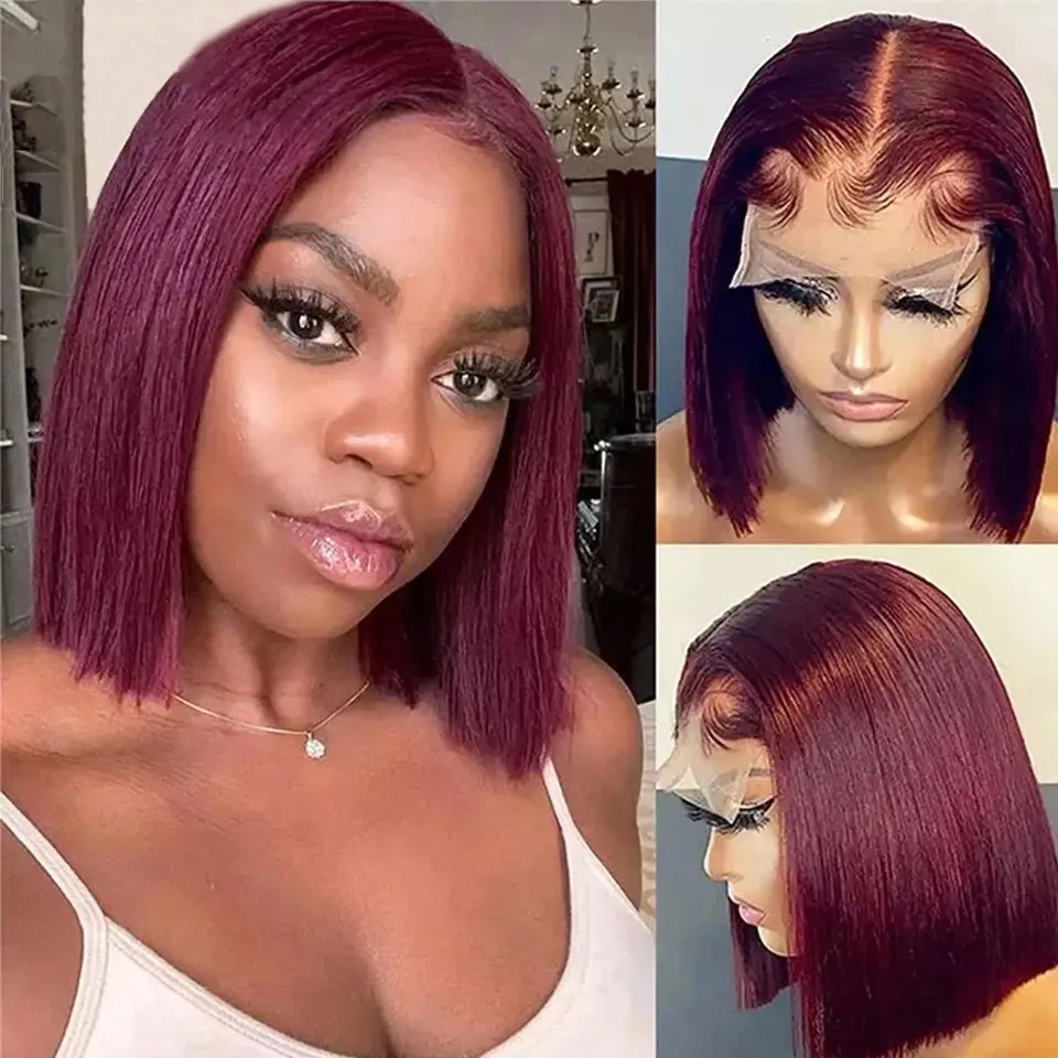 200 Density Transparent 13x4 Lace Frontal Wigs Brazilian Colored Human Hair Wig Cosplay Dark Purple Straight Short Bob For Women
200 Density Transparent 13x4 Lace Frontal Wigs Brazilian Colored Human Hair Wig Cosplay Dark Purple Straight Short Bob For Women