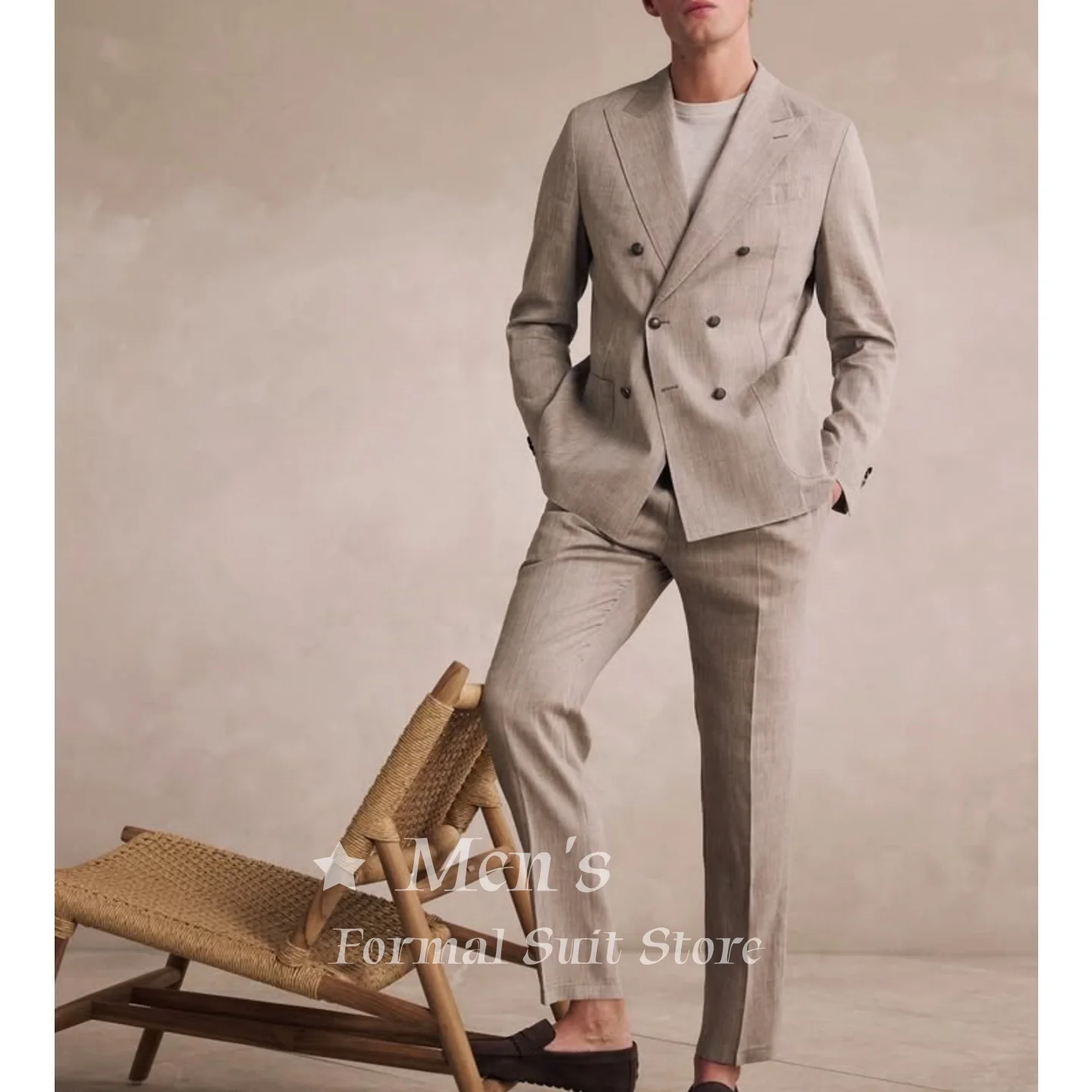 Vintage Mens Beige Linen Blend 2 Piece Suit Double Breasted Peak Lapel Blazer Slim Fit Trousers Wedding Groom Prom Customized
Vintage Mens Beige Linen Blend 2 Piece Suit Double Breasted Peak Lapel Blazer Slim Fit Trousers Wedding Groom Prom Customized