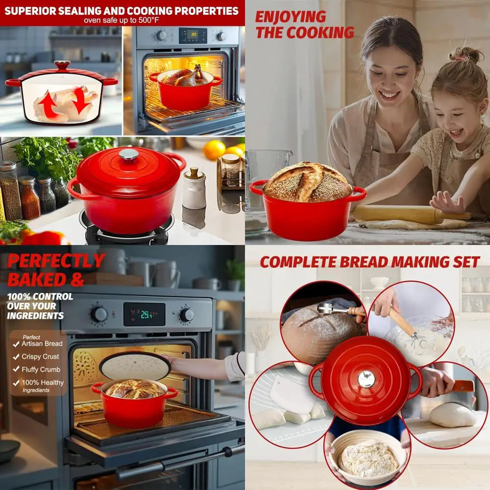 Heavy-Duty Cast Iron Bread Oven with Proofing Basket for Baking, Roasting, Braising, and Making Bread Supplies
Heavy-Duty Cast Iron Bread Oven with Proofing Basket for Baking, Roasting, Braising, and Making Bread Supplies