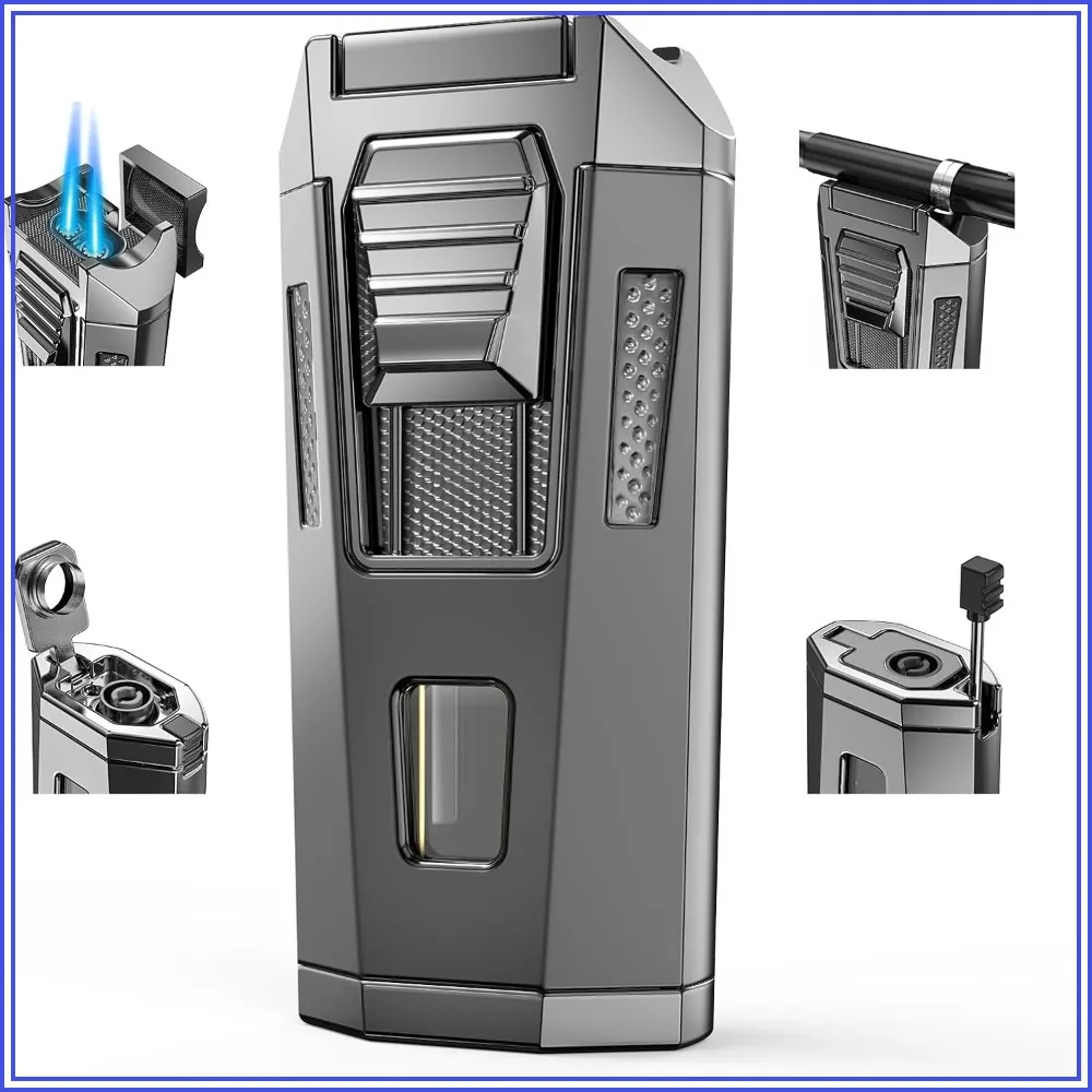 All-in-One Torch Lighter with Punch, Holder & Draw Enhancer, Adjustable Windproof 2 Jet Flame, Refillable Gift for Men
All-in-One Torch Lighter with Punch, Holder & Draw Enhancer, Adjustable Windproof 2 Jet Flame, Refillable Gift for Men