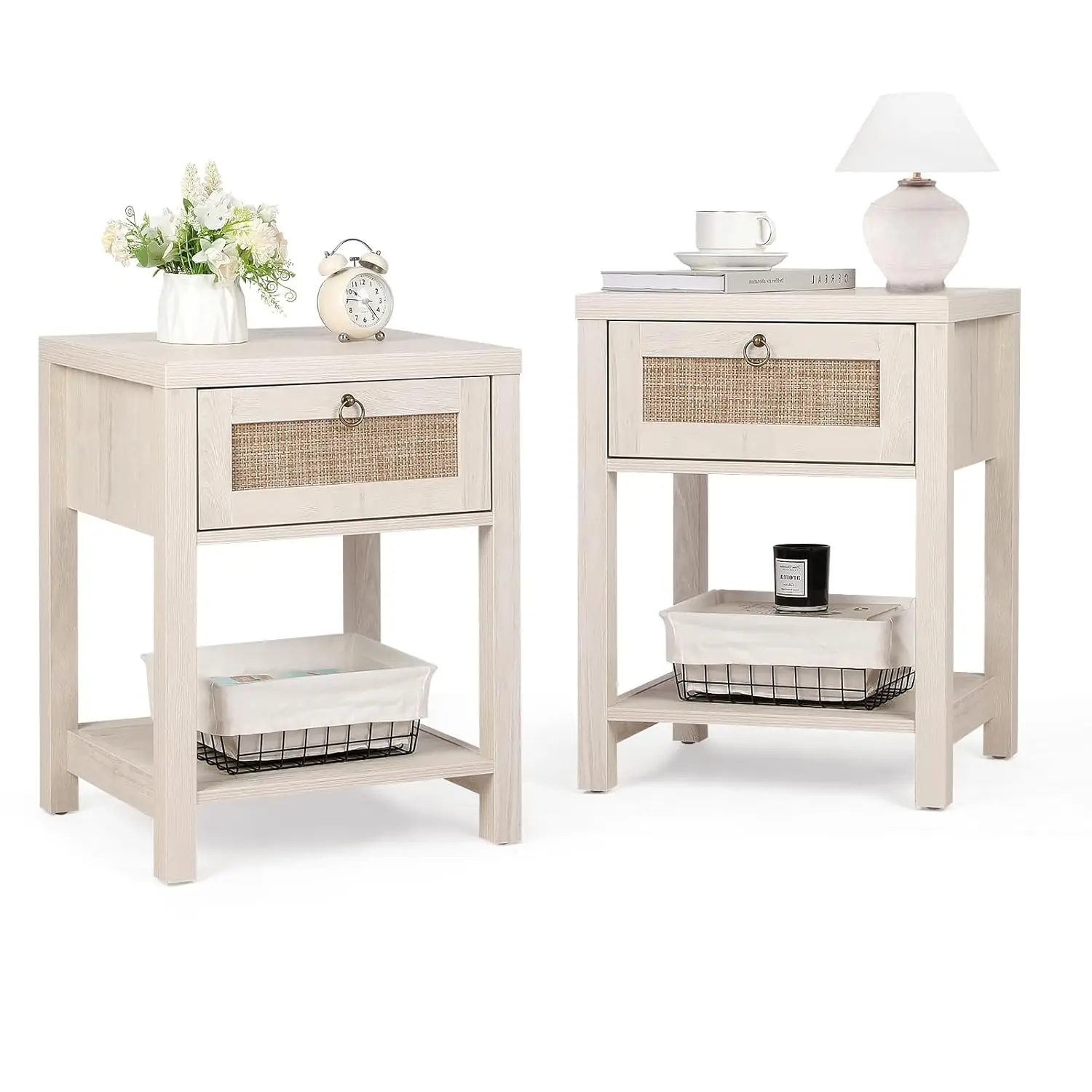 Rattan Nightstand Set 2 Drawer Storage Shelf Bedroom Bedside End Table Light Oak, Customized
Rattan Nightstand Set 2 Drawer Storage Shelf Bedroom Bedside End Table Light Oak, Customized
