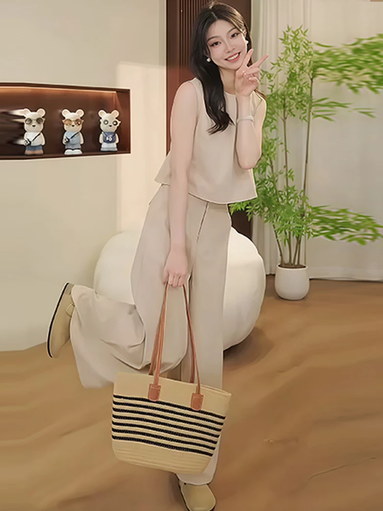 Летний наряд Ele, женские широкие брюки с открытыми штанинами, комплект из двух предметов, модное модное волокно из полиэстера, круглый цвет
Летний наряд Ele, женские широкие брюки с открытыми штанинами, комплект из двух предметов, модное модное волокно из полиэстера, круглый цвет