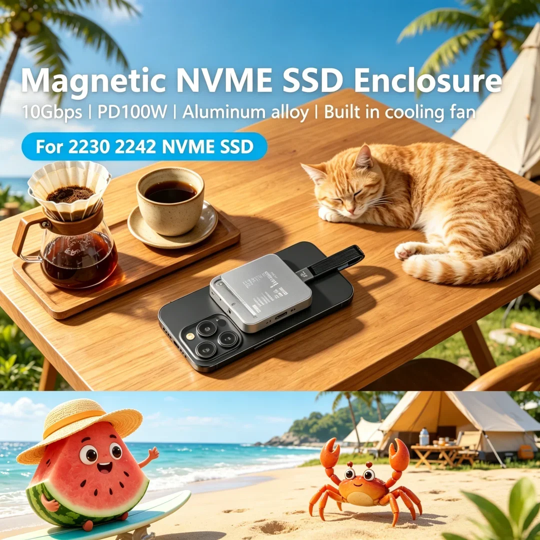 Opulent Magnetic M2 2230 2242 NVMe SSD Enclosure with Muted Silent Cooling Fan 100W PD Charging Type C NVMe PCIE Ssd Case
Opulent Magnetic M2 2230 2242 NVMe SSD Enclosure with Muted Silent Cooling Fan 100W PD Charging Type C NVMe PCIE Ssd Case