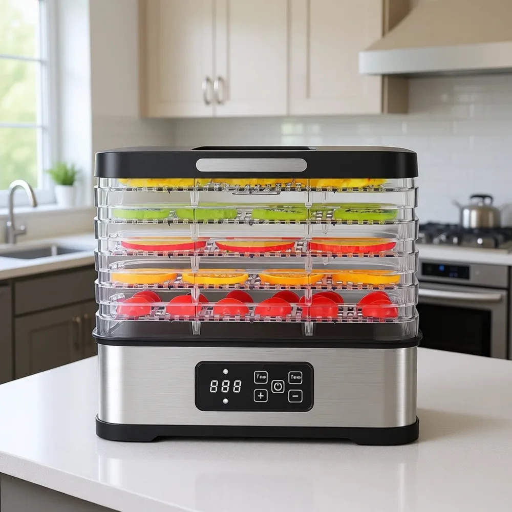5-Tier Compact Food Dehydrator, BPA-Free Trays, Stainless Base, Touch LCD, Adjustable Time/Temp for Fruit Veg Jerky
5-Tier Compact Food Dehydrator, BPA-Free Trays, Stainless Base, Touch LCD, Adjustable Time/Temp for Fruit Veg Jerky