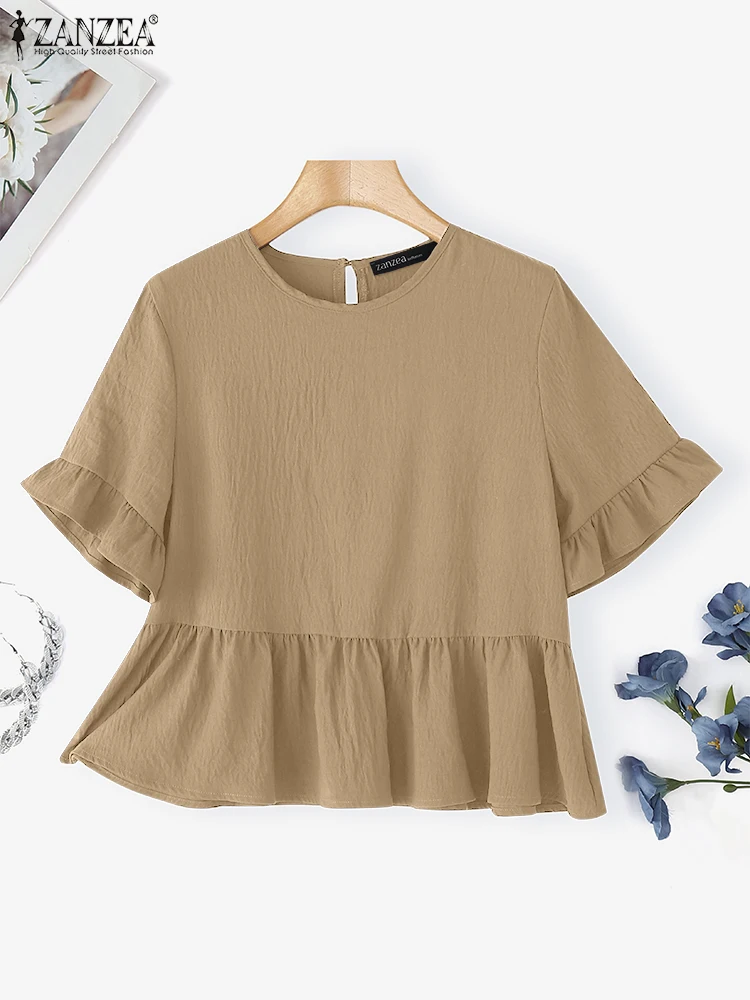 ZANZEA Women Blouse Casual Loose O Neck Ruffled Tops 2025 Fashion Short Sleeve Tunic Oversized Female Solid Color Blusas Baggy
ZANZEA Women Blouse Casual Loose O Neck Ruffled Tops 2025 Fashion Short Sleeve Tunic Oversized Female Solid Color Blusas Baggy