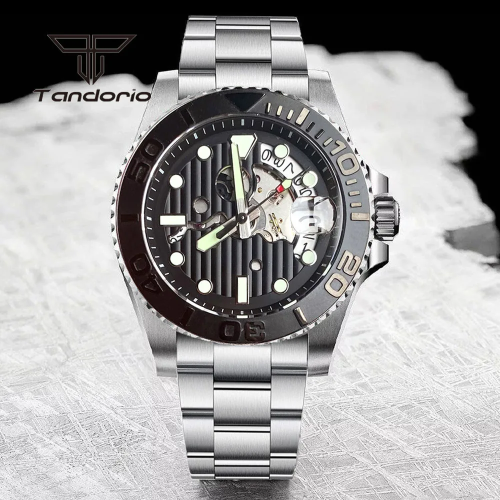 Tandorio NH35A Hollow Dial 40mm Stainless Steel 20Bar Automatic Men's Watch Sapphire Glass Rotating Bezel Date Green Luminous
Tandorio NH35A Hollow Dial 40mm Stainless Steel 20Bar Automatic Men's Watch Sapphire Glass Rotating Bezel Date Green Luminous