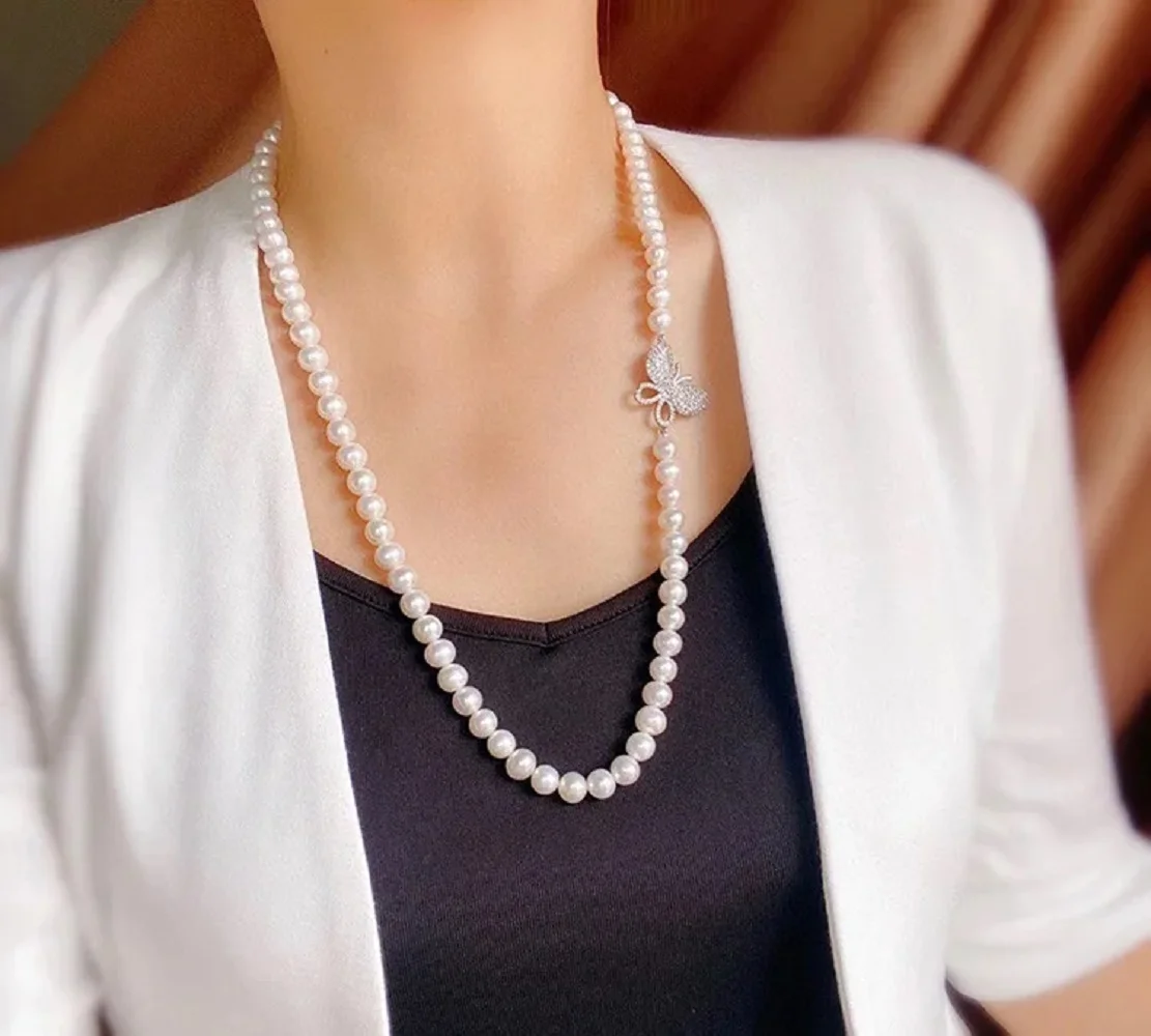 Natural Pearl Chain, AAAA7-8mm Japanese Round Pearl Necklace Fashion Butterfly Necklace "70cm 80cm
Natural Pearl Chain, AAAA7-8mm Japanese Round Pearl Necklace Fashion Butterfly Necklace "70cm 80cm