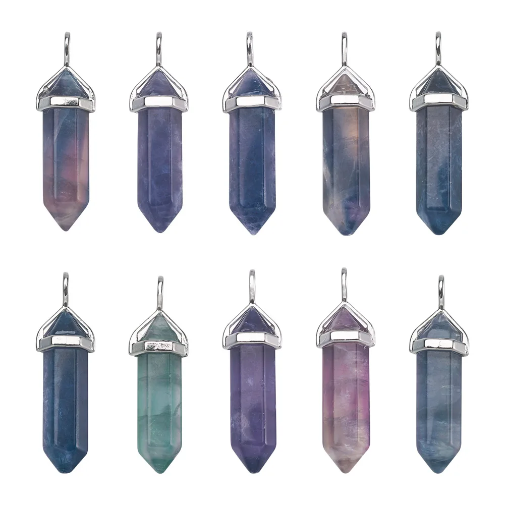 10pcs Natural Fluorite Stone Hexagonal Pendulum Reiki Charm Pendants For DIY Jewelry Making Necklaces 39x10x12mm
10pcs Natural Fluorite Stone Hexagonal Pendulum Reiki Charm Pendants For DIY Jewelry Making Necklaces 39x10x12mm