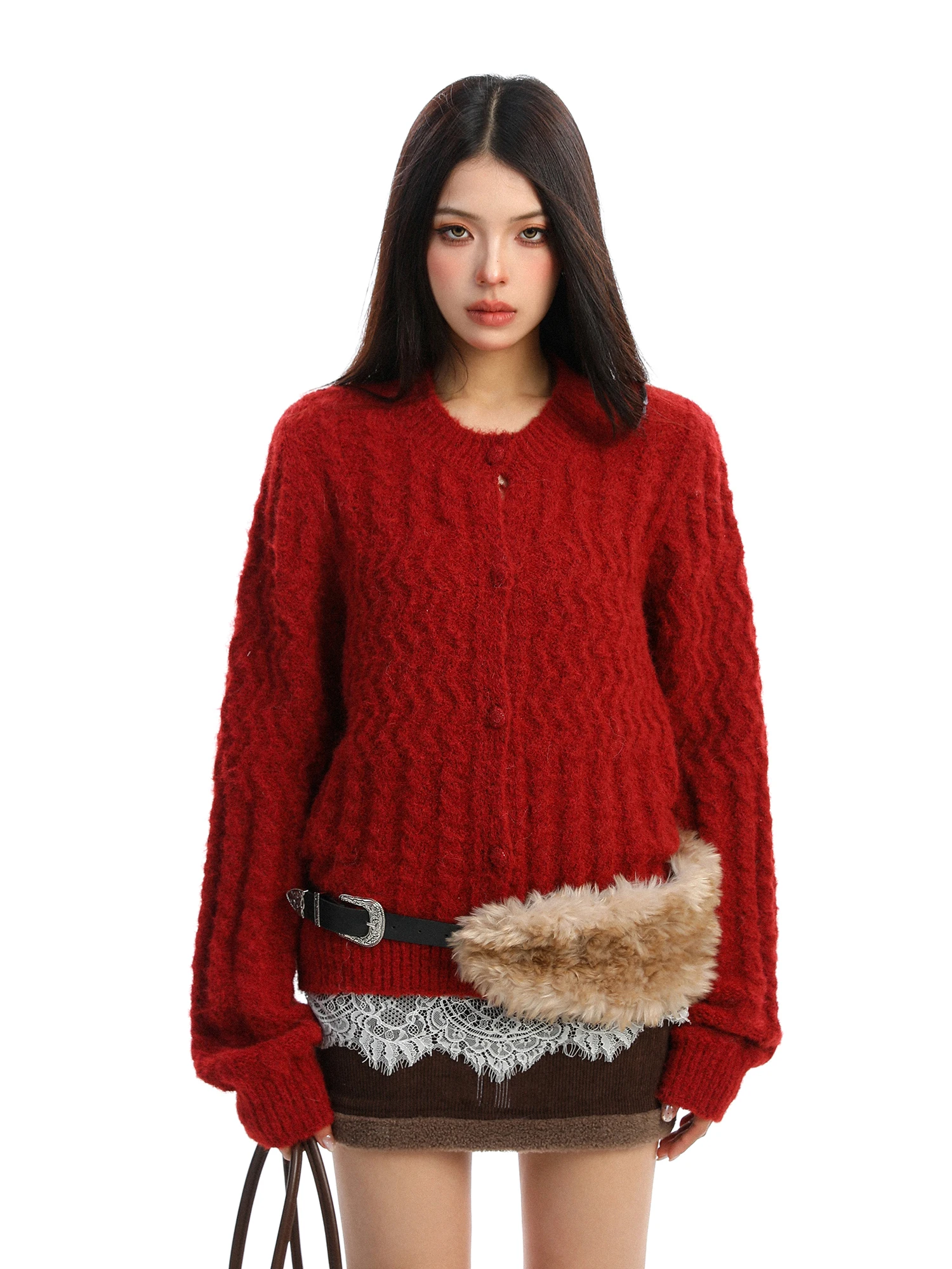 Detachable Fur Collar Knitted Sweater Red New Year Design Slimming Autumn Winter Women's Faionable Knitwear Coat Girl's Sle
Detachable Fur Collar Knitted Sweater Red New Year Design Slimming Autumn Winter Women's Faionable Knitwear Coat Girl's Sle