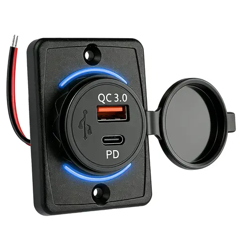 12-24V QC3.0 USB Outlet RV USB A PD Outlet Panel Quick Charge Car Charger Socket With LED Light for Car Bus Truck Boat ATV RV