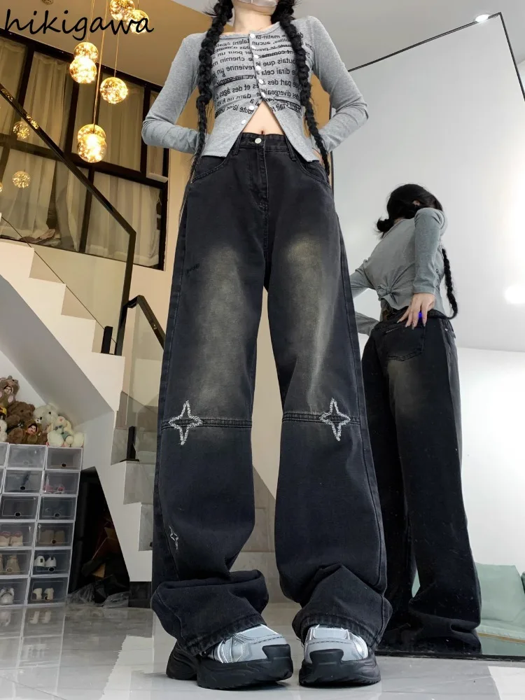 High Waist Wide Leg Pants for Women Streetwear Harajuku Jeans New Bottoms Chic Embroidery Straight Denim Trousers Pantalon Femme 
High Waist Wide Leg Pants for Women Streetwear Harajuku Jeans New Bottoms Chic Embroidery Straight Denim Trousers Pantalon Femme