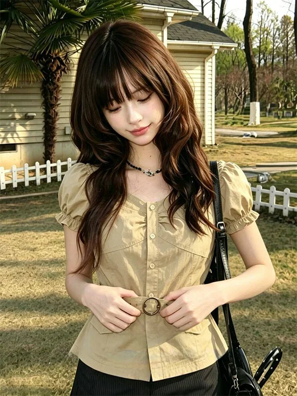 Versatile Korean Style Casual Bubble Sleeve Short Sleeve Shirt Women's Summer Slimming Khaki Top Skin-friendly Breathable
Versatile Korean Style Casual Bubble Sleeve Short Sleeve Shirt Women's Summer Slimming Khaki Top Skin-friendly Breathable