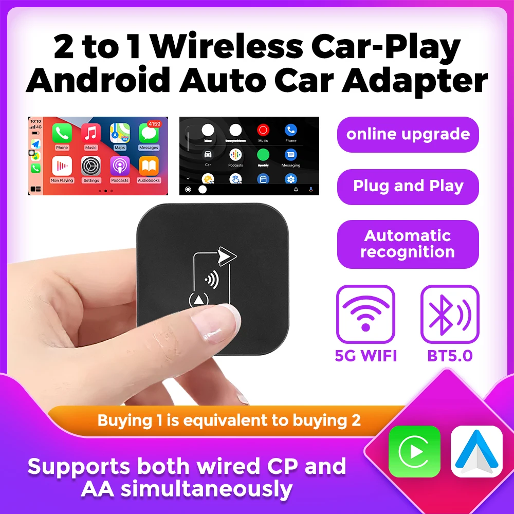 BT5.0 WIFI Supports both wired CP and AA simultaneously online upgrade Plug and Play Wireless Car-play Android Auto Car Adapter
BT5.0 WIFI Supports both wired CP and AA simultaneously online upgrade Plug and Play Wireless Car-play Android Auto Car Adapter