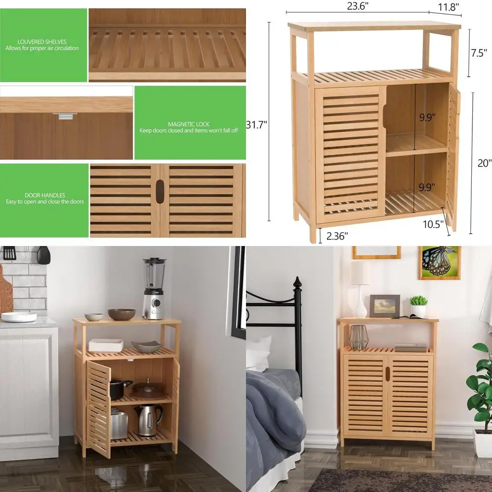 Two-Door Bamboo Storage Cabinet for Bathroom, Living Room, Kitchen, and Entryway
Two-Door Bamboo Storage Cabinet for Bathroom, Living Room, Kitchen, and Entryway